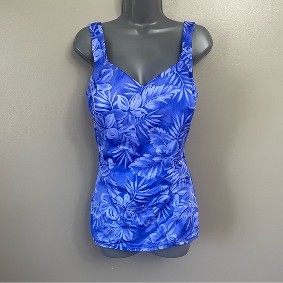 Vintage Maxine of Hollywood One Piece Swimsuit 16 Made in USA tropical blue - Picture 1 of 12